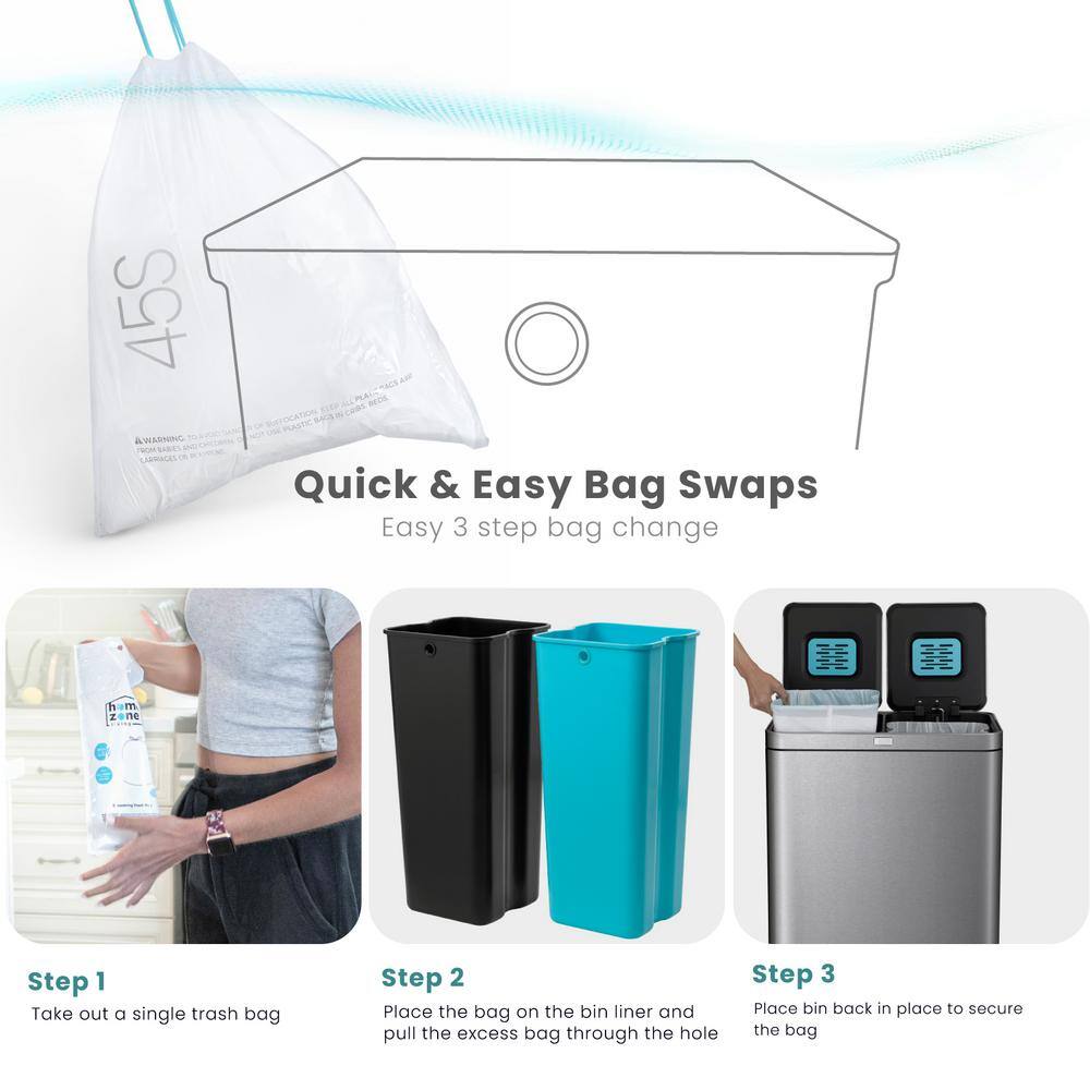 Silver Stainless Steel Dual Compartment Kitchen Trash Can