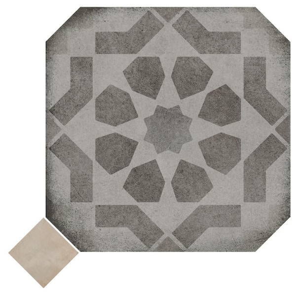 Merola Tile Laverton Octagon Deco Sombra with Taco Arena 8 in. x 8 in. Porcelain Floor and Wall Take Home Tile Sample