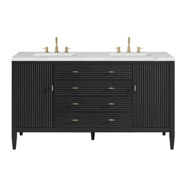James Martin Vanities Myrrin 60.0 in. W x 23.5 in. D x 34.06 in. H Bathroom Vanity in Carbon Oak with Ethereal Noctis Silestone Quartz Top