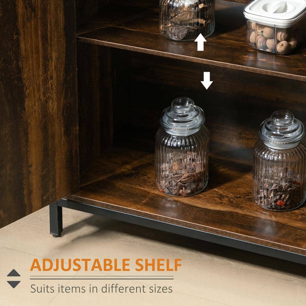 Rustic Brown Steel Frame Buffet Sideboard with Adjustable Shelves