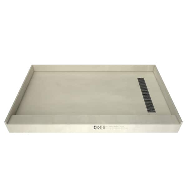 Tile Redi Redi Trench 48 in. L x 32 in. W Single Threshold Alcove Shower Pan Base with Right Drain and Brushed Nickel Drain Grate