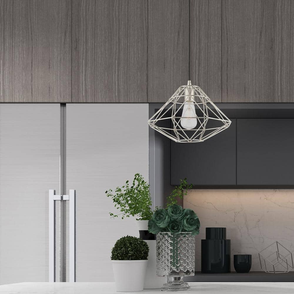 Brushed Nickel Geometric 1-Light Mini Pendant for Indoor/Outdoor