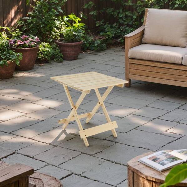 Gruisse Folding Natural Wood Square Solid Wood Patio Dining Table