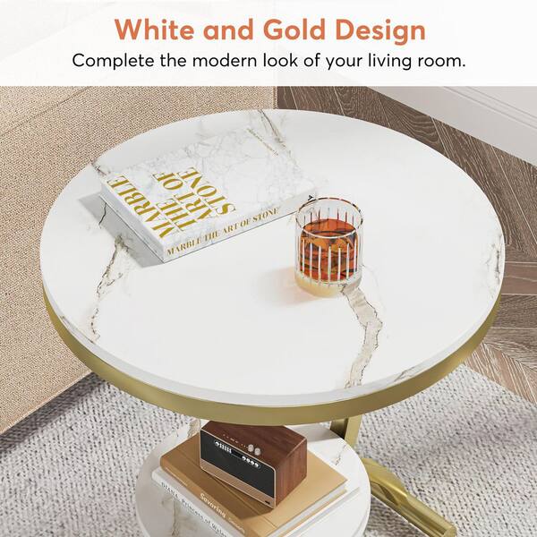 TRIBESIGNS WAY TO ORIGIN Calvin 20 in. Gold White 2-Tier Wood Faux