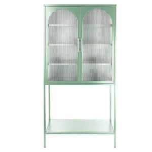 63 in. H Light Green Anti-Tip Tempered Glass Kitchen Cabinet with 2-Arched Doors and Adjustable Shelves and Feet