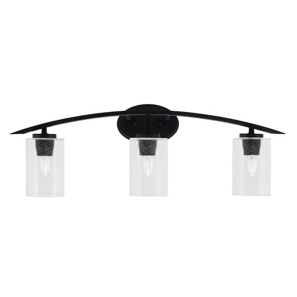 Unbranded Siena 29 in. 3-Light Vanity Light Matte Black with Clear Bubble Glass Shades