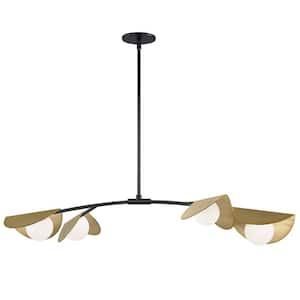 Emma 4-Light Aged Brass Shaded Pendant Light with Aged Brass Metal Shade