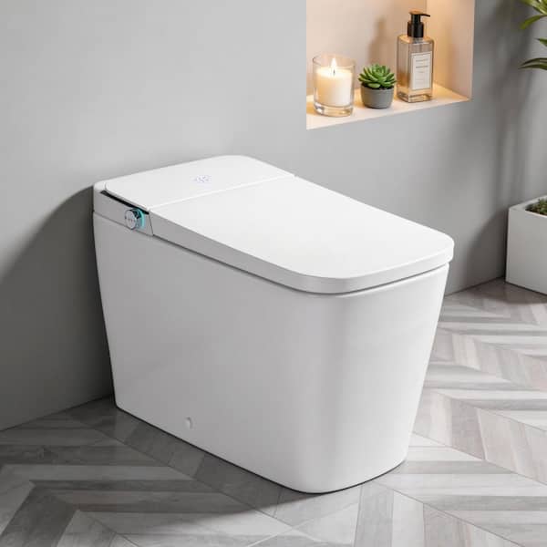 Elongated ADA 16.7 in. Smart Bidet Toilet 1.28/1.1 GPF in White with Auto Open and Close, Auto Flush, and Remote Control