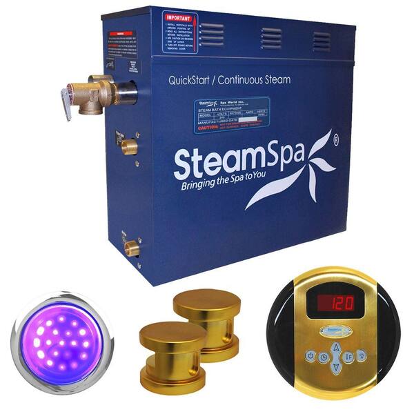 SteamSpa Indulgence 12kW Steam Bath Generator Package in Polished Brass