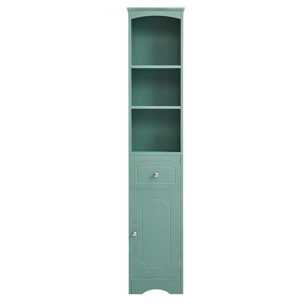 Modern 13.4 in. W x 9.10 in. D x 66.90 in. H Green Linen Cabinet with Drawe