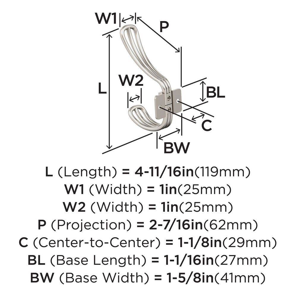 Satin Nickel Double Prong Decorative Wall Hook