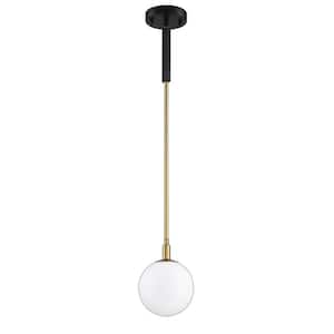 AMBIENCE 1-Light Black/Brass, White Globe Pendant Light