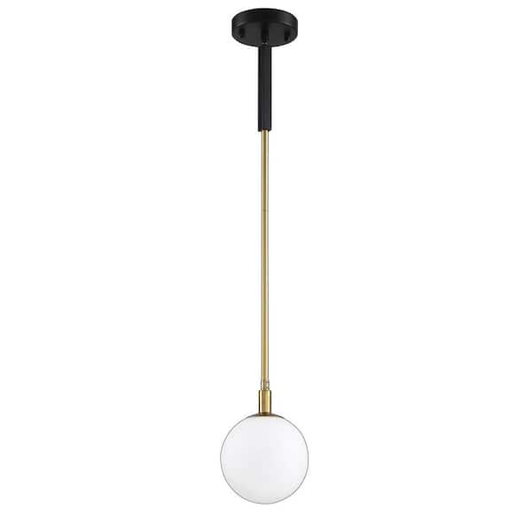 Kendal Lighting AMBIENCE 1-Light Black/Brass, White Globe Pendant Light