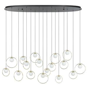 Portocolom 10.25 in. W x 94.5 in. H 17-Light Black Statement LED Pendant Light with Brass Rings and White Glass Spheres