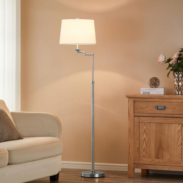 KAWOTI 64.5 in. Brushed Nickel Swing Arm 1 Light Standing Floor Lamp