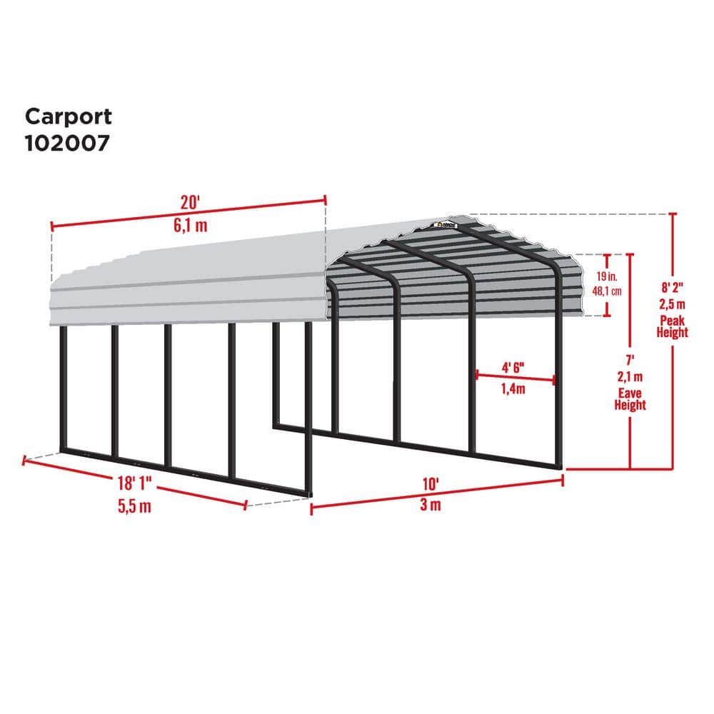 10' x 20' Black and Eggshell Galvanized Steel Carport