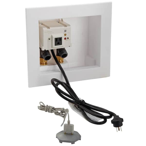 1/2 in. x 1/2 in. Polysulfone Plastic Washing Machine Smart Water Shutoff Valve, Leak Sensor, Wall Box, Inlet Adapters