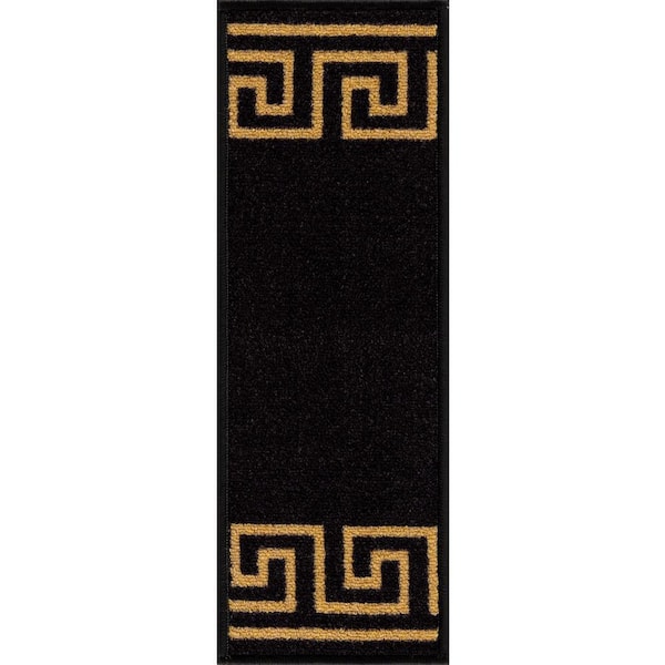 Greek Key Black 8.5 in. x 26 in. Polyamide Stair Tread Cover (Set of 13)