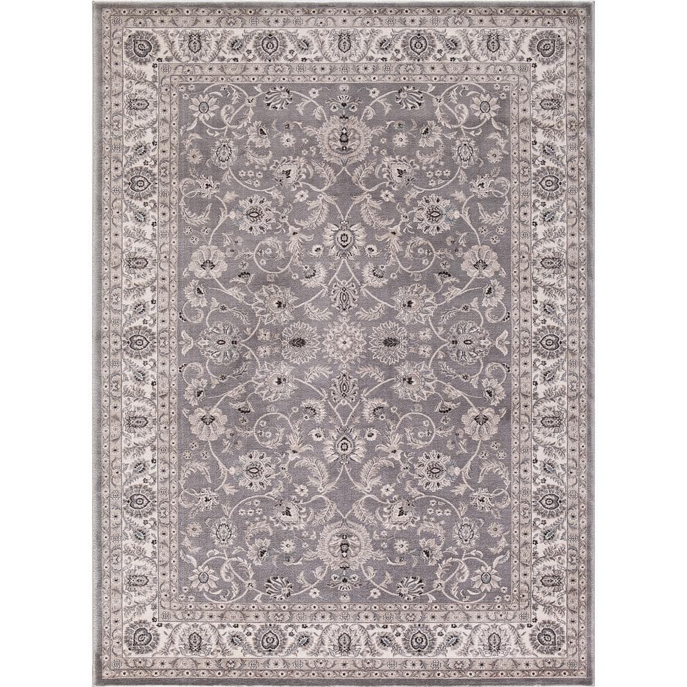 Gray and Beige Synthetic Tufted Oriental Area Rug, 3' x 5'