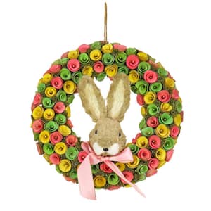 16 in. Floral Wreath with Bunny Head Center