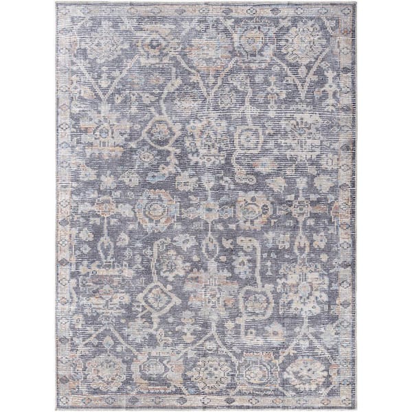 Livabliss Vivir Eleni Dusty Blue Traditional 3 X 8 Indoor Machine-Washable Area Rug