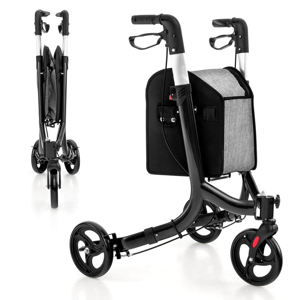 Costway 3Wheel Rolling Walker Folding Rollator Walker with 8 in