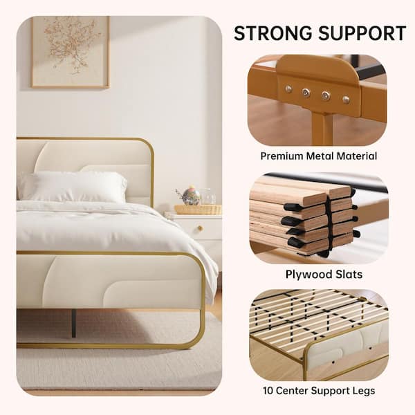 Ahokua Cream White Frame Queen Size Soft Velvet Platform Bed