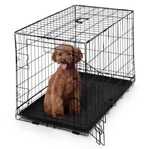 30 in. W Foldable Dog Crate Wire Metal Dog Kennel with Divider Panel, Leak-Proof Pan and Protecting Feet