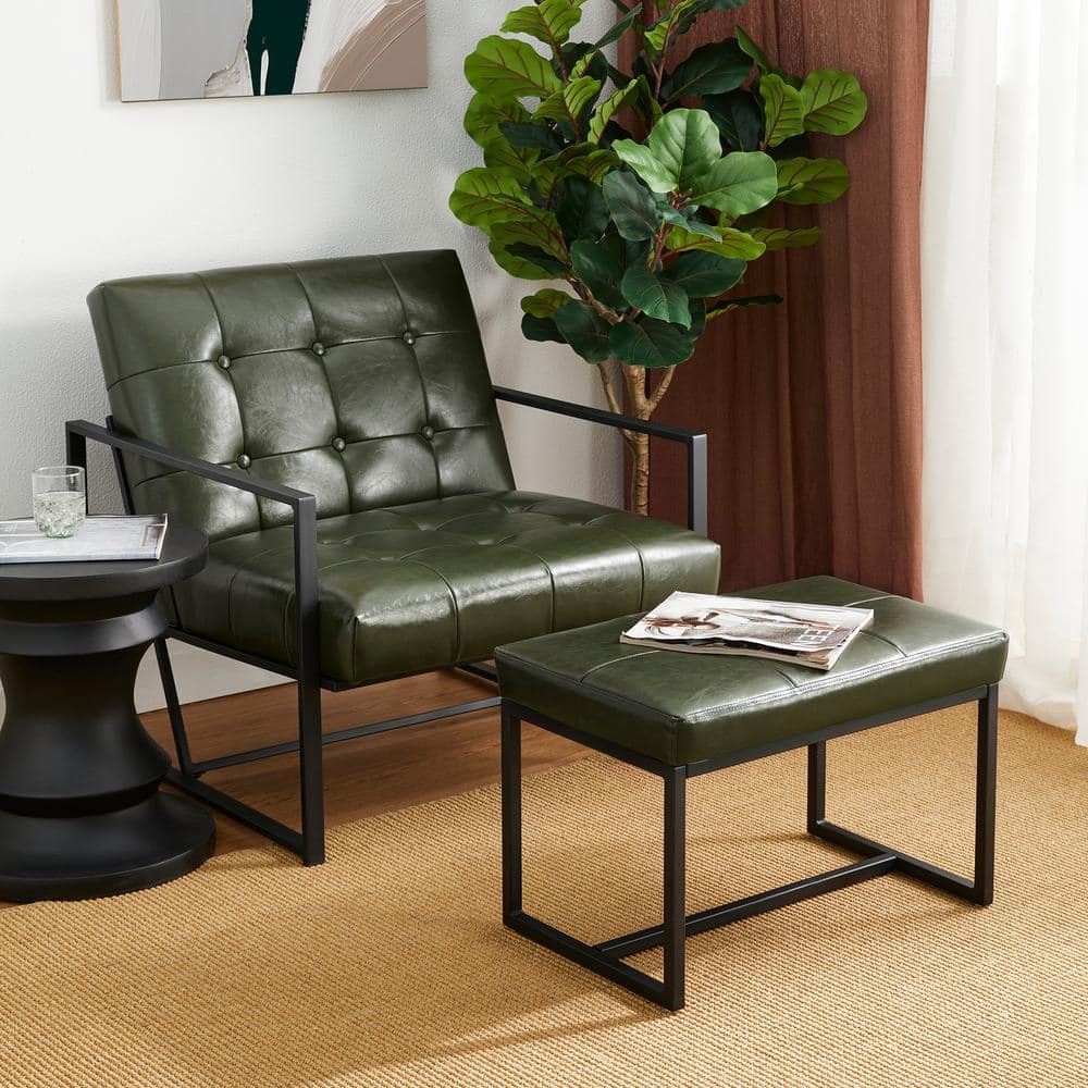 Hunter Green Faux Leather and Chrome Accent Chair Set
