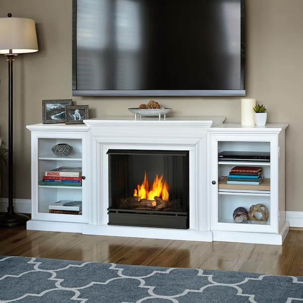Real Flame Frederick 72 in. Entertainment Center Ventless Gel Fuel Fireplace in White