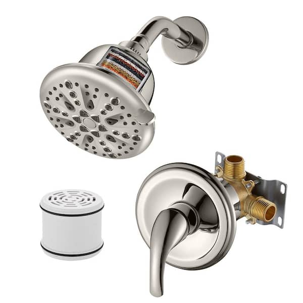 Heemli 1-Handle 7-Spray Round High Pressure Shower Systems 1.8 GPM with Filtered Adjustable Heads in Nickel (Valve Included)