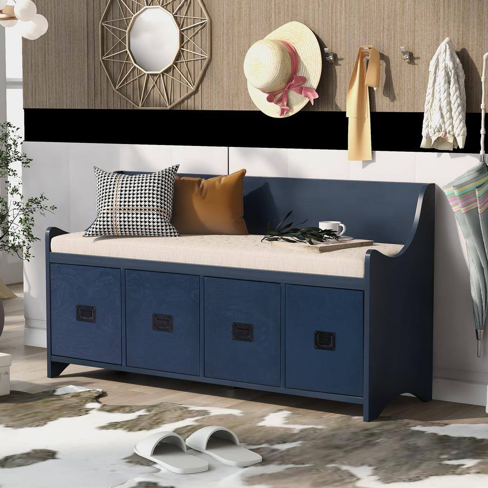 Harper & Bright Designs Antique Navy Dining Bench Back with 4 Drawers