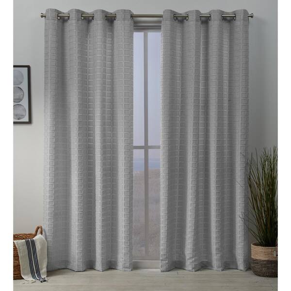 EXCLUSIVE HOME Squared 54 in. W x 108 in. L Embellished Grommet Top Curtain Panel in Silver (2 Panels)