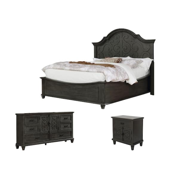 Best Quality Furniture Panel 3-Piece Rustic Grey Eastern King Bedroom Set