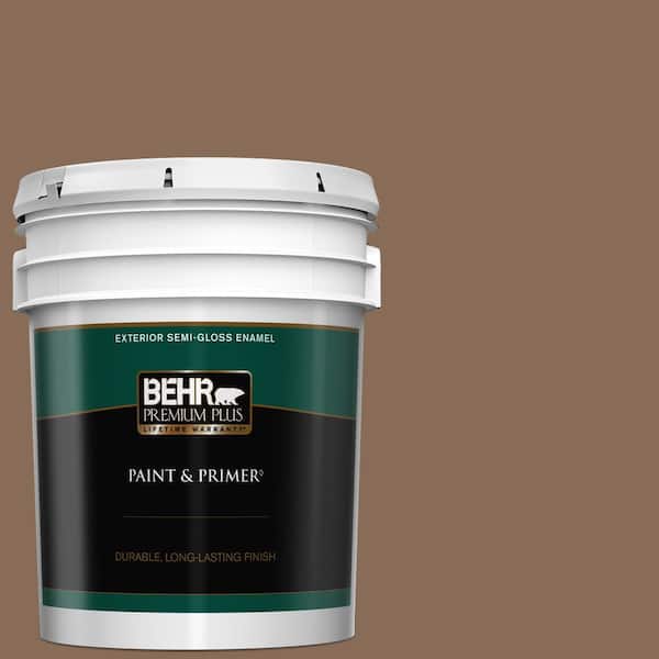 BEHR PREMIUM PLUS 5 gal. #BNC-34 Spiced Latte Semi-Gloss Enamel Exterior Paint & Primer