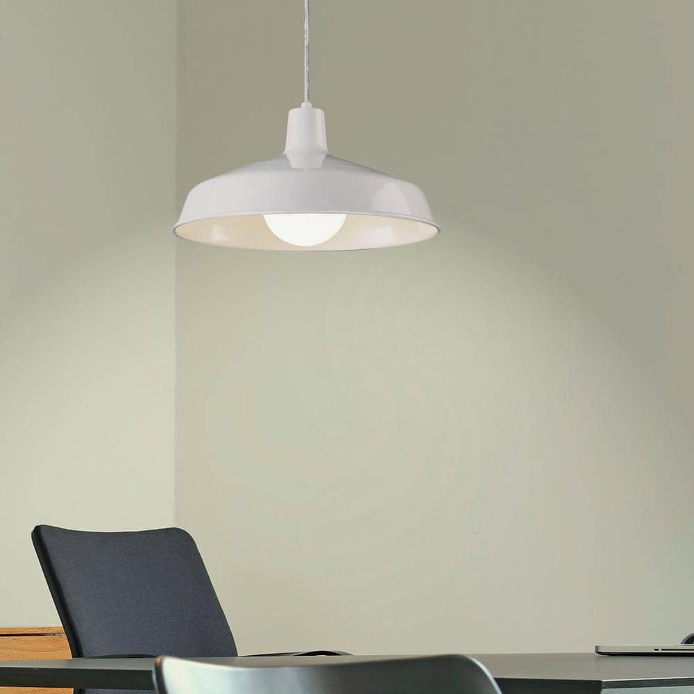White Glass Bowl Farmhouse Pendant Light with LED Option