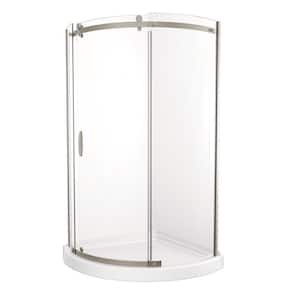 38 in. L x 38 in. W x 72 in. H Corner Shower Kit with Sliding Frameless Shower Door and Shower Pan