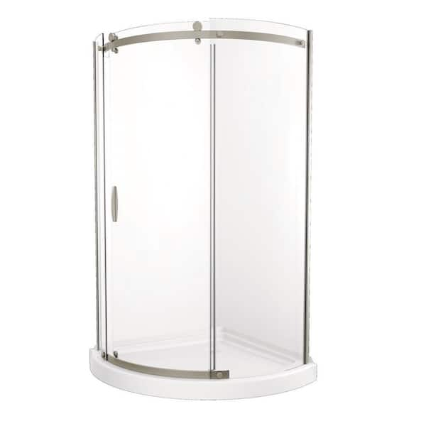 38 in. L x 38 in. W x 72 in. H Corner Shower Kit with Sliding Frameless Shower Door and Shower Pan