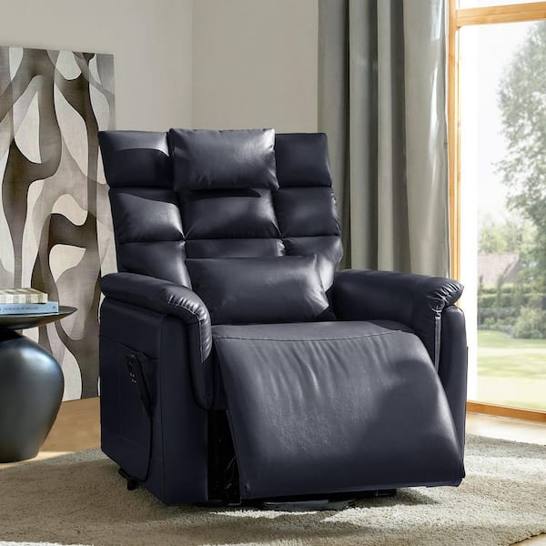 JAYDEN CREATION Erasto Navy Traditional Faux Leather Power Lift Recliner with Surround Support
