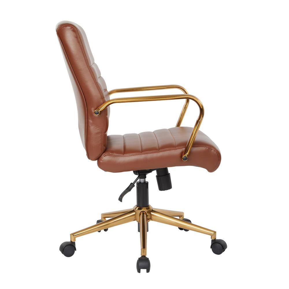 Saddle Brown Faux Leather Office Chair with Gold Frame