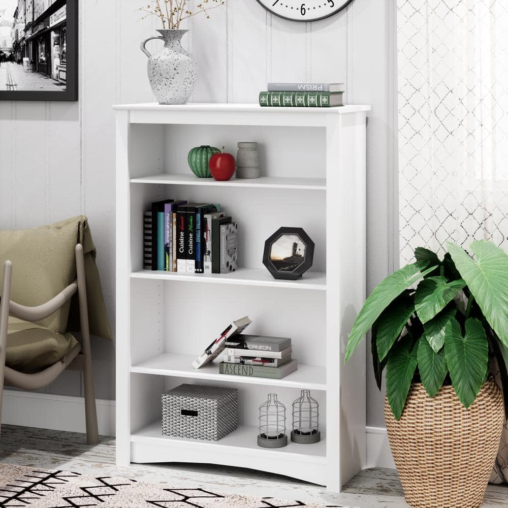 Transitional White Lacquered 4-Shelf Adjustable Bookcase