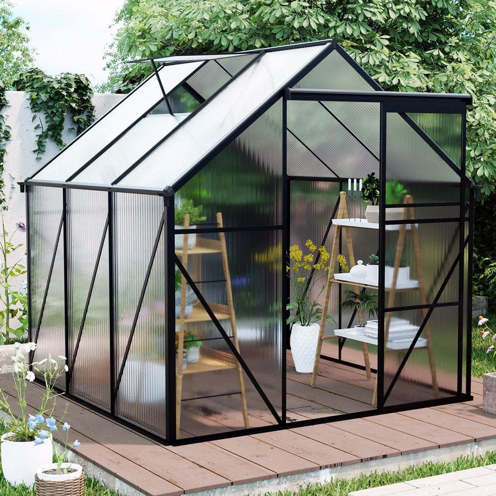Coporesell 6 ft. x 6 ft. Black Polycarbonate Greenhouse Raised