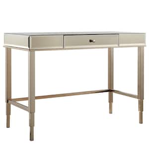 43 in. Rectangular Champagne Brass 1 Drawer Writing Desk with Built-In Storage