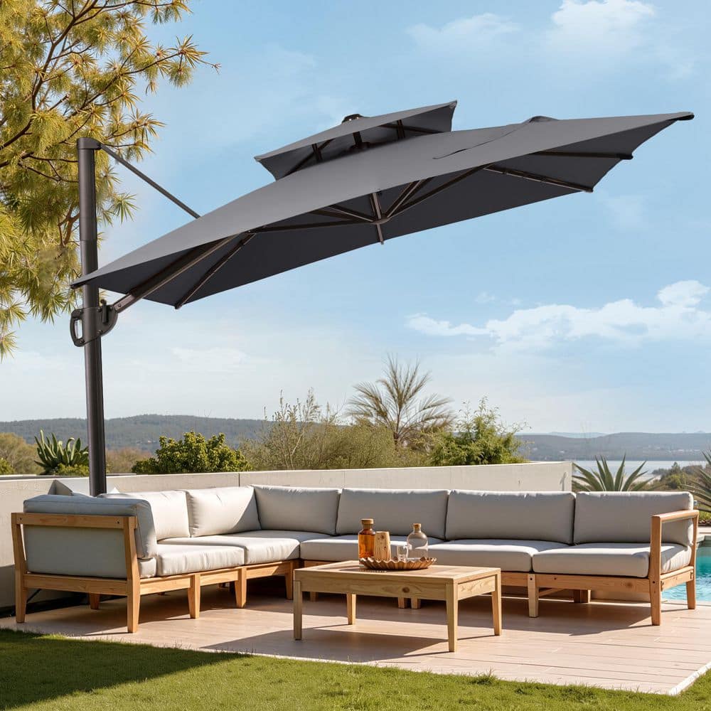 Double Top 9 ft. x 11.5 ft. Outdoor Aluminum Cantilever Swivel 360° Rotational Tilt Offset Patio Umbrella in Dark Gray price history on PriceWatchPro