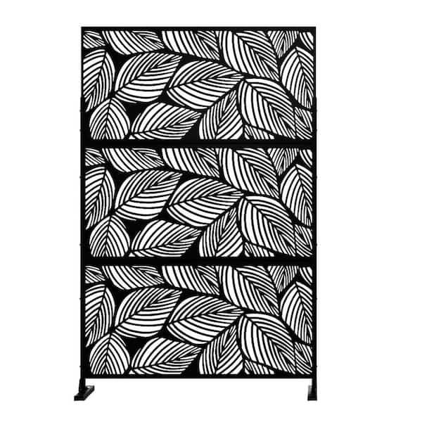 Dovelina 76 in. x 47 in. Laser Cut Metal Privacy Screen Leaf Pattern in Black