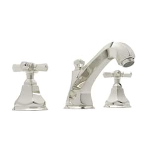 Palladian 8 in. Widespread Double-Handle Bathroom Faucet with Drain Kit Included in Polished Nickel