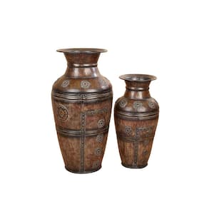 Brown Metal Rustic Decorative Vase (Set of 2)