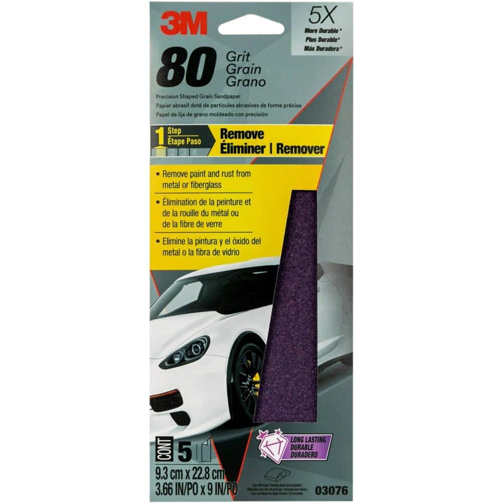 Performance 3-2/3 in. x 9 in. Sandpaper 80 Grit (5-Pack)