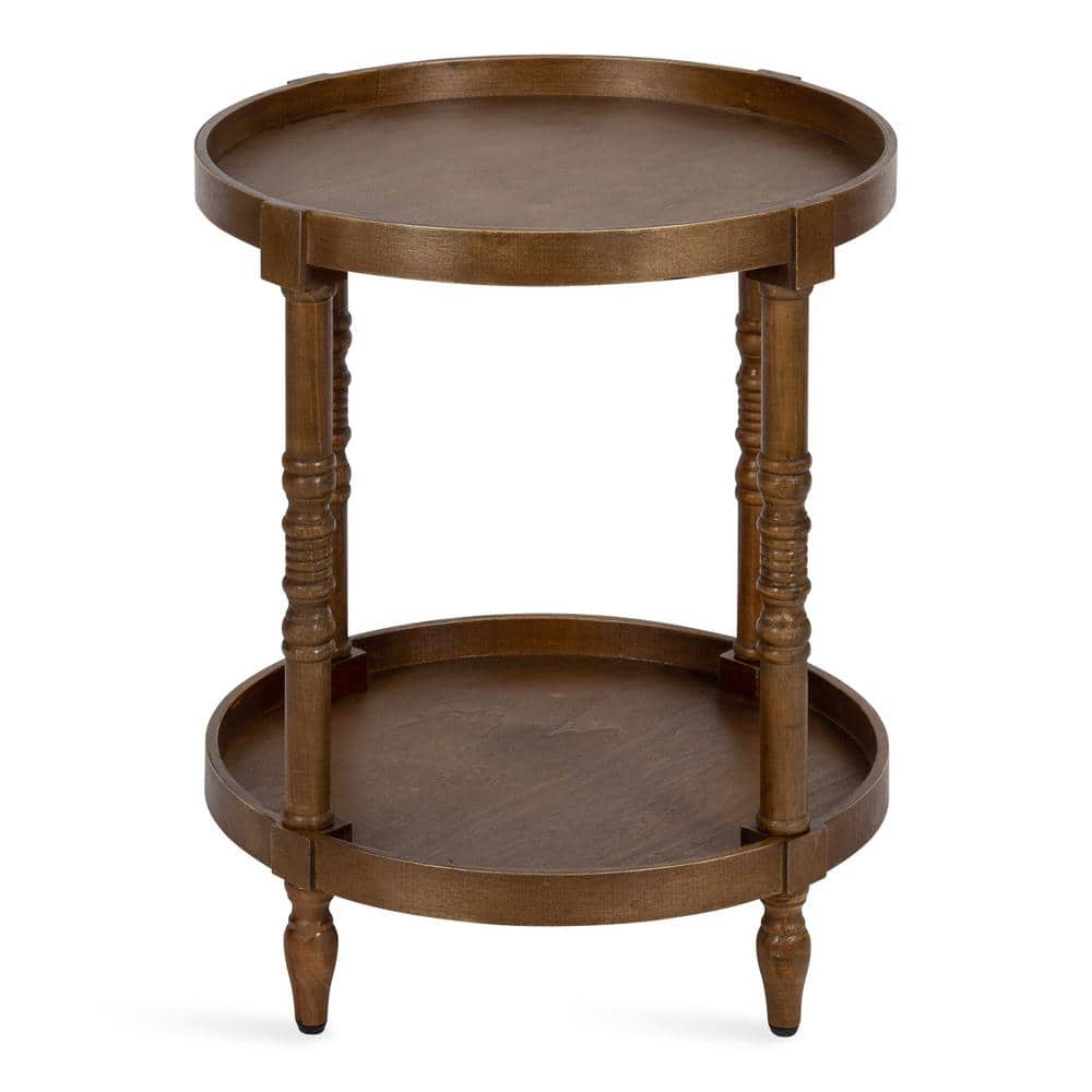 Colonial Rustic Brown Wooden Round Dual-Tier End Table