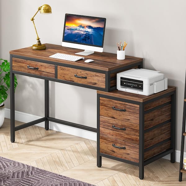Tribesigns Computer Desk with 5 Drawers, Home Office Desks with Reversible  Drawer Cabinet Printer Stand, Industrial PC Desk with Storage, Rustic Study  Writing Table Workstation for Small Spaces - Yahoo Shopping